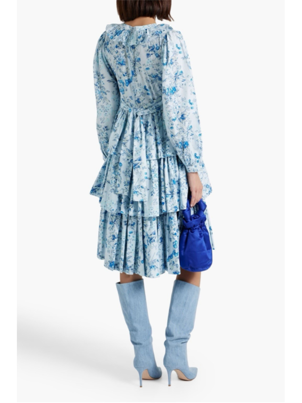 BATSHEVA X LAURA ASHLEY Welsh Tiered Floral Print Cotton Poplin Dress Size 18 - Picture 2 of 10